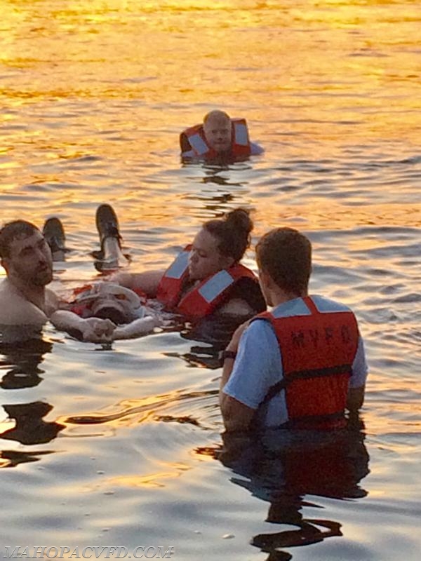 08/23/18. Water rescue training in Lake Mahopac. Training included patient spinal immobilization, patient removal and boating safety and operation. 